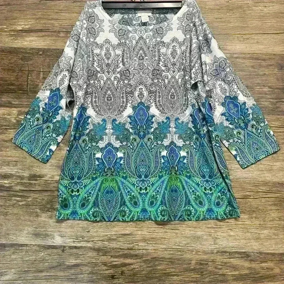 Paisley Print Women's Top in Blue and Green - Picture 1 of 4